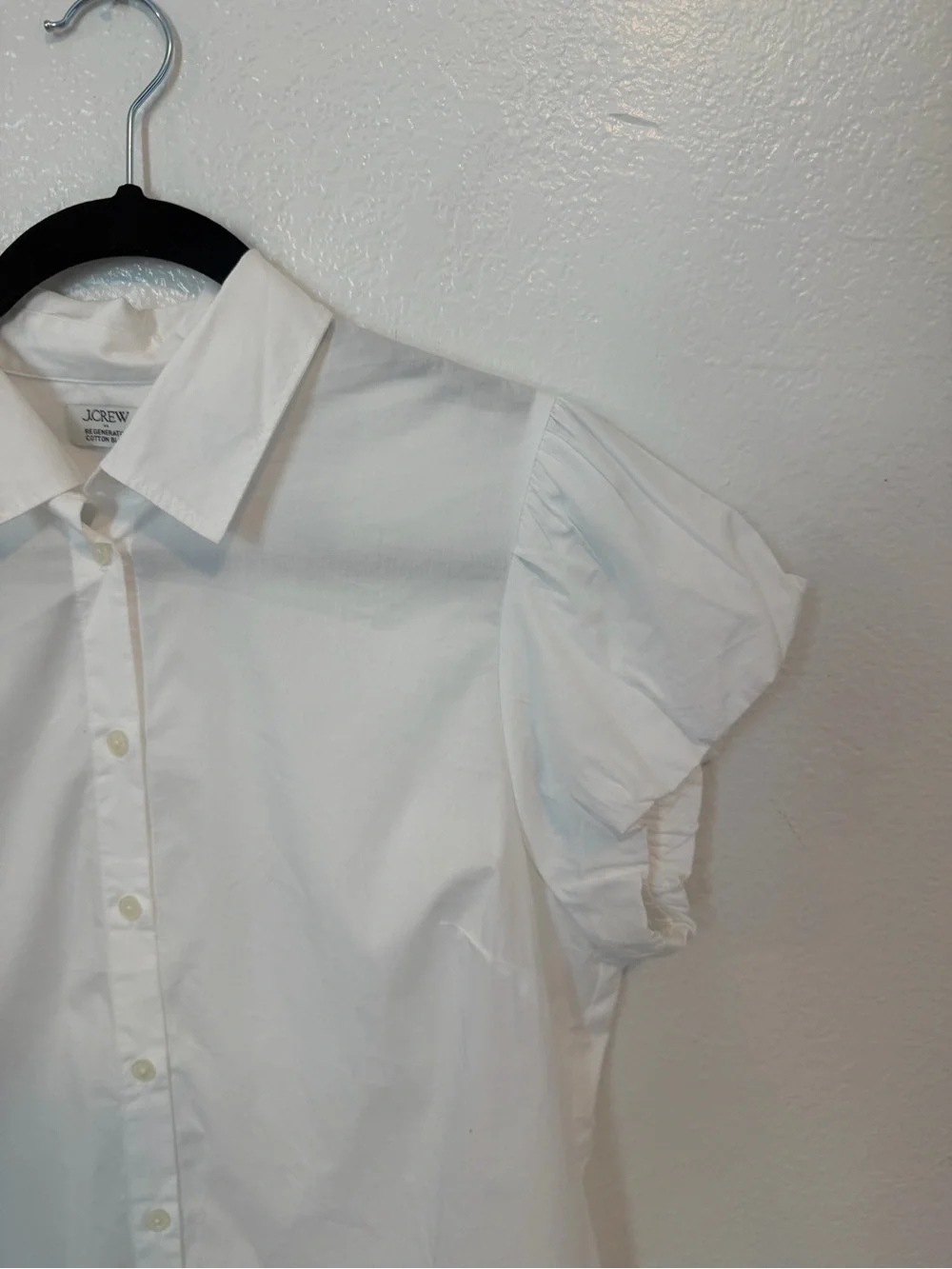NWOT J.Crew White Puff Sleeve Button-Up Cotton Blouse Approx Size L